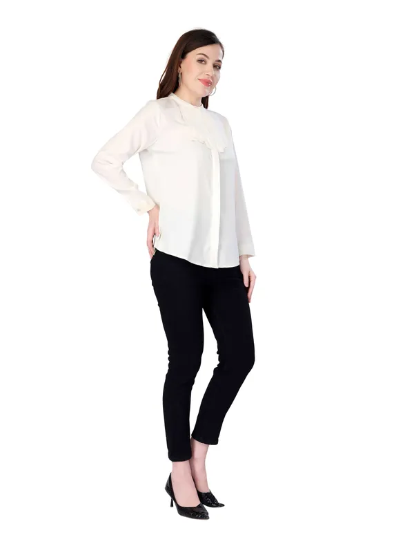 White_Solid_Full_Sleeve_Shirt_For_Women