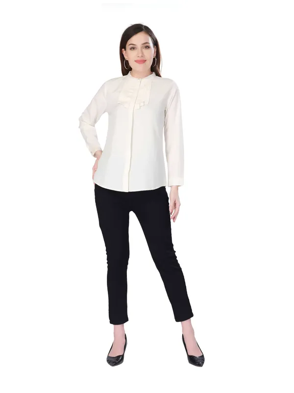 White_Solid_Full_Sleeve_Shirt_For_Women