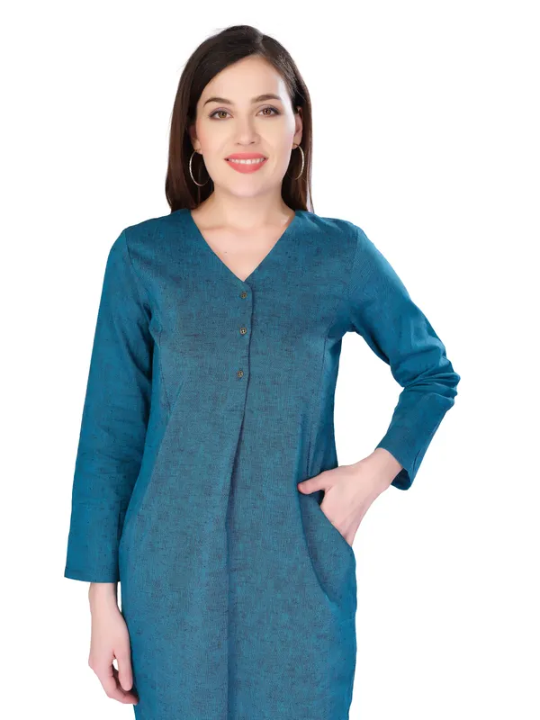 Blue_Solid_Full_Sleeve_Mini_Dress_For_Women