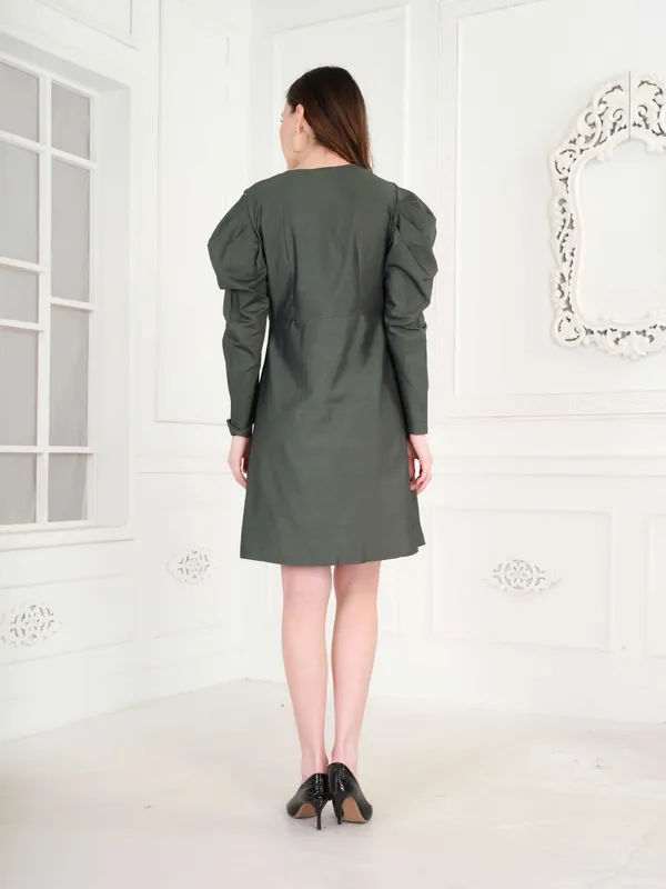 Solid_Olive_Full_Sleeve_Dress_For_Women