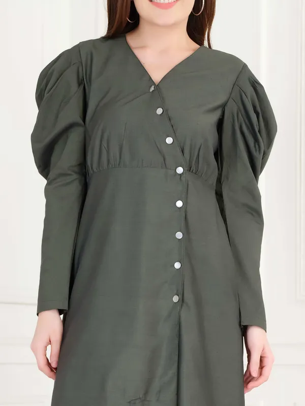 Solid_Olive_Full_Sleeve_Dress_For_Women