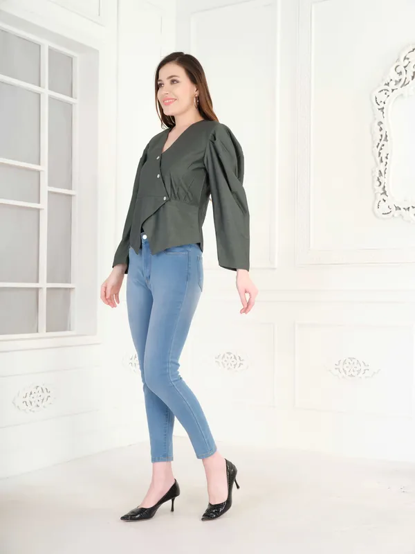 Teal_Full_Solid_Sleeve_Top_For_Women
