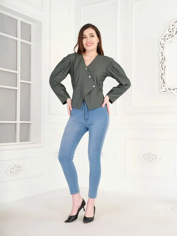 Teal_Full_Solid_Sleeve_Top_For_Women
