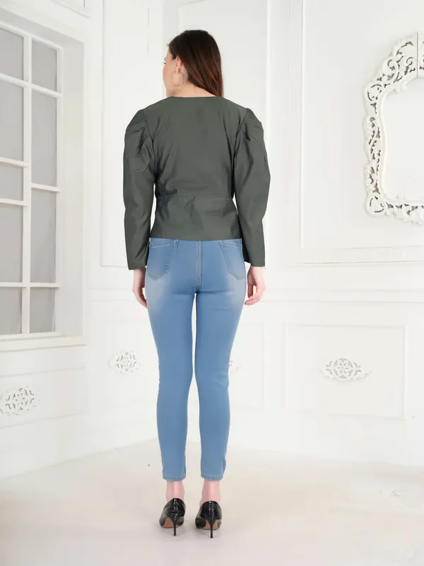 Teal_Full_Solid_Sleeve_Top_For_Women