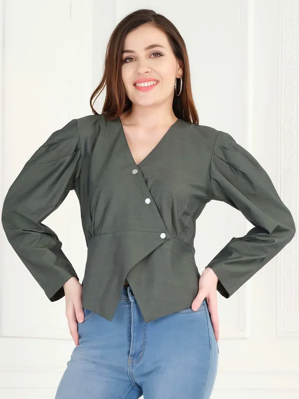 Teal_Full_Solid_Sleeve_Top_For_Women