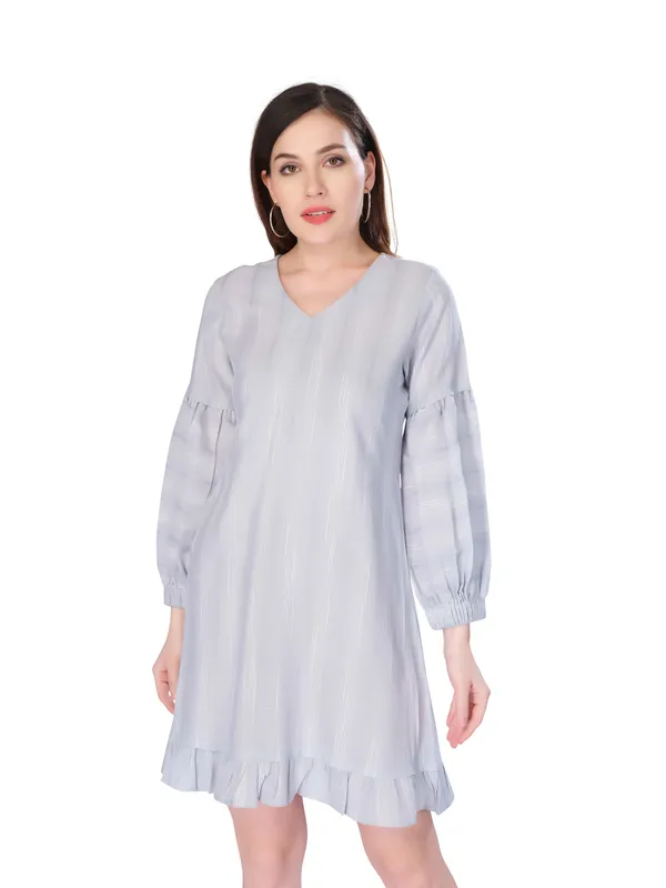 Light_Blue_Self_Stripe_Full_Sleeve_Cotton_Dress_For_Women