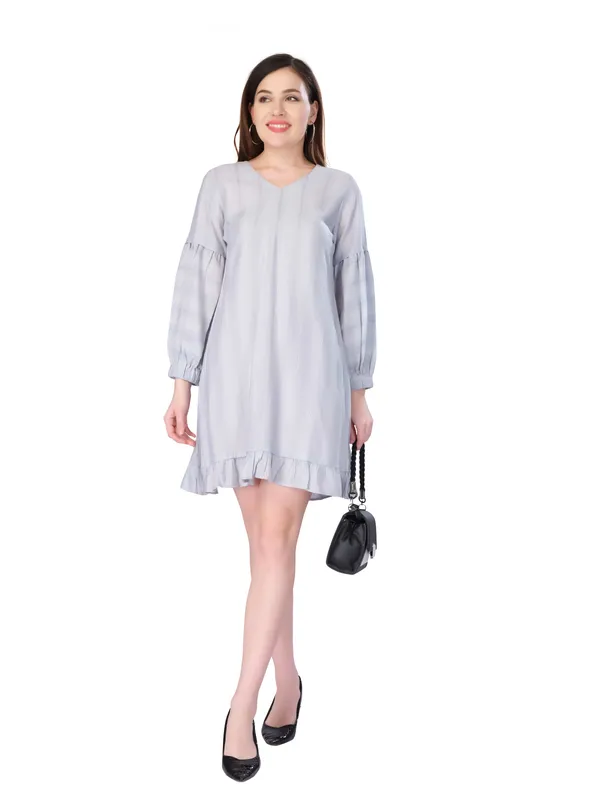 Light_Blue_Self_Stripe_Full_Sleeve_Cotton_Dress_For_Women