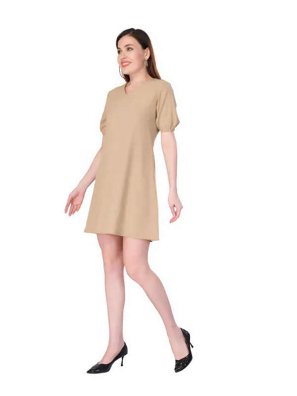 Beige_Solid_Mini_Dress_For_Women