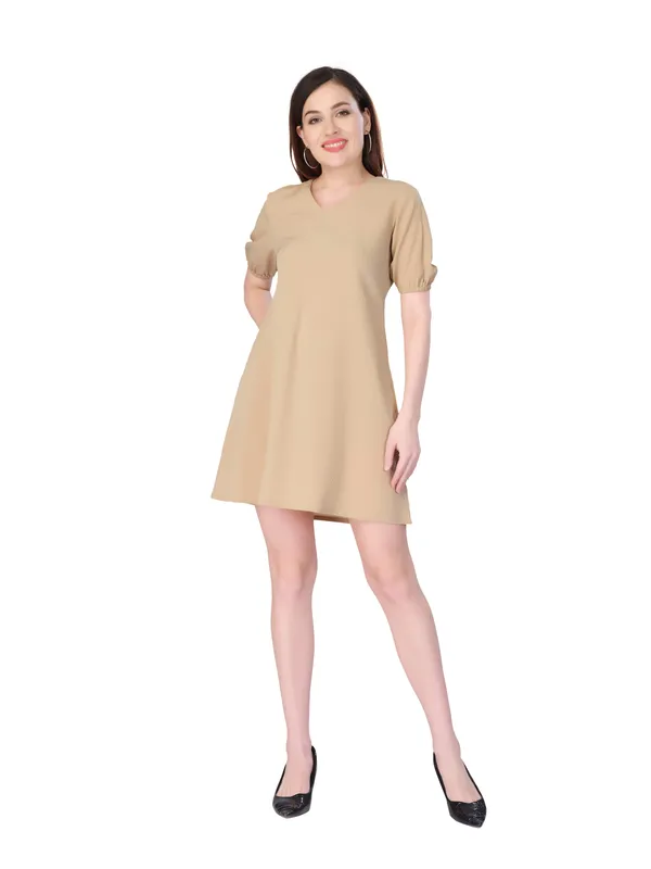 Beige_Solid_Mini_Dress_For_Women