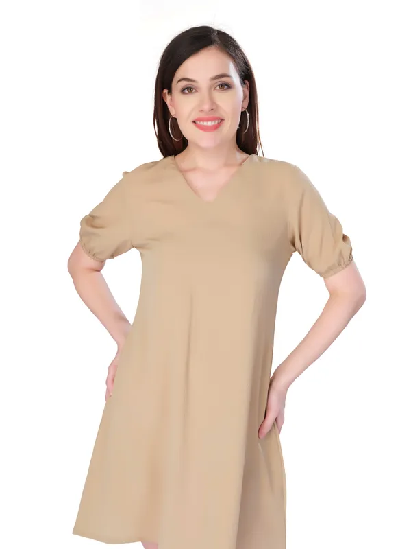 Beige_Solid_Mini_Dress_For_Women