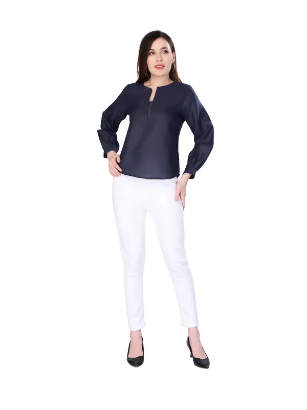 Navy_Blue_Solid_Full_Sleeve_Top_For_Women