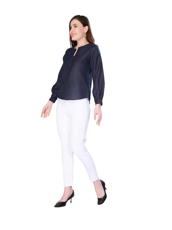 Navy_Blue_Solid_Full_Sleeve_Top_For_Women