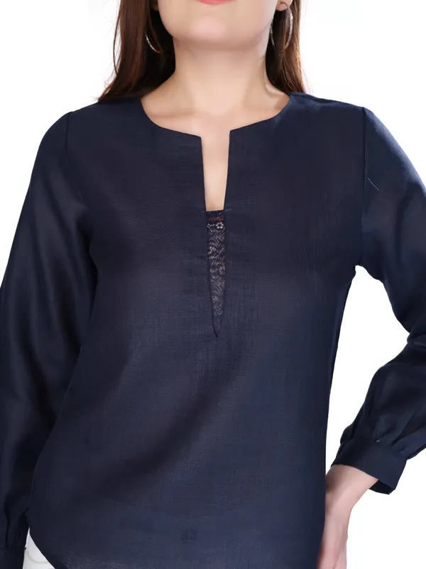 Navy_Blue_Solid_Full_Sleeve_Top_For_Women