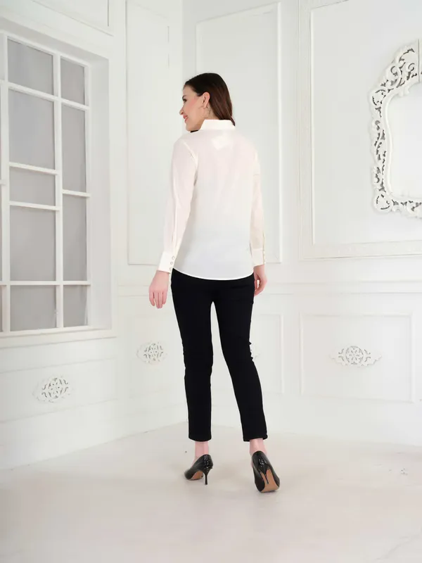 White_Solid_Full_Sleeve_Shirt_For_Women