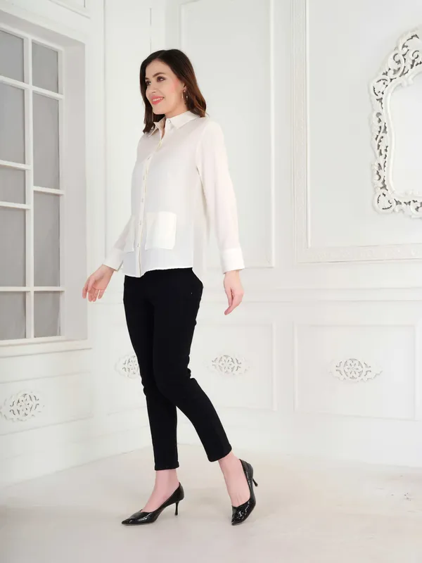 White_Solid_Full_Sleeve_Shirt_For_Women