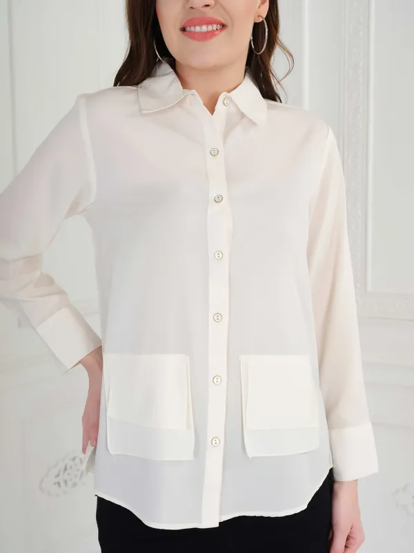 White_Solid_Full_Sleeve_Shirt_For_Women