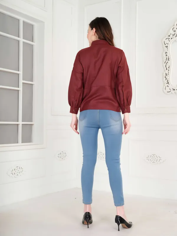 Maroon_Full_Sleeve_Cotton_Shirt_For_Women