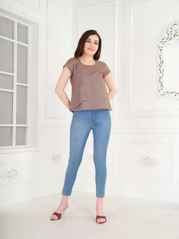 Beige_Solid_Pure_Cotton_Top_For_Women
