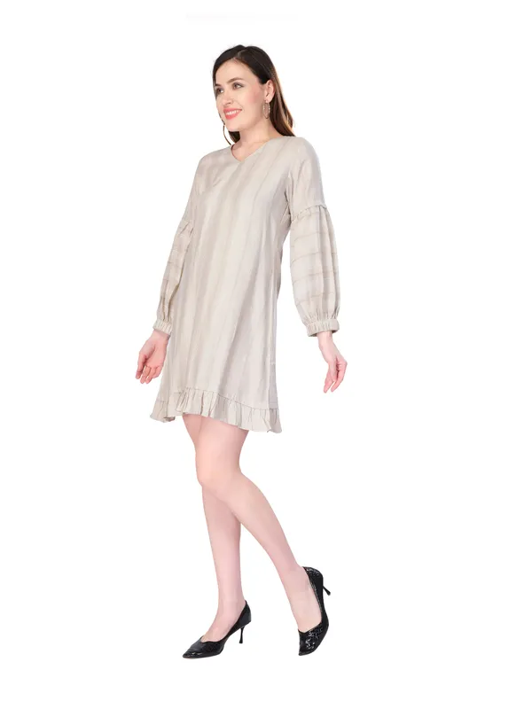 Beige_Self_Stripe_Full_Sleeve_Dress_For_Women