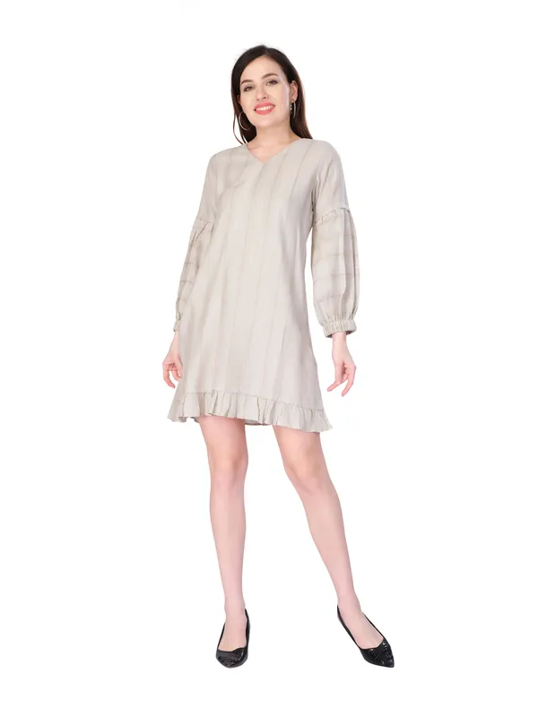 Beige_Self_Stripe_Full_Sleeve_Dress_For_Women