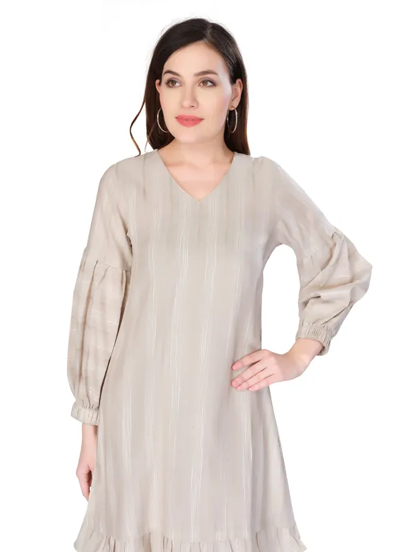 Beige_Self_Stripe_Full_Sleeve_Dress_For_Women