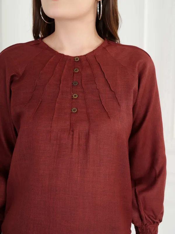 Maroon_Full_Sleeve_Cotton_Top_For_Women