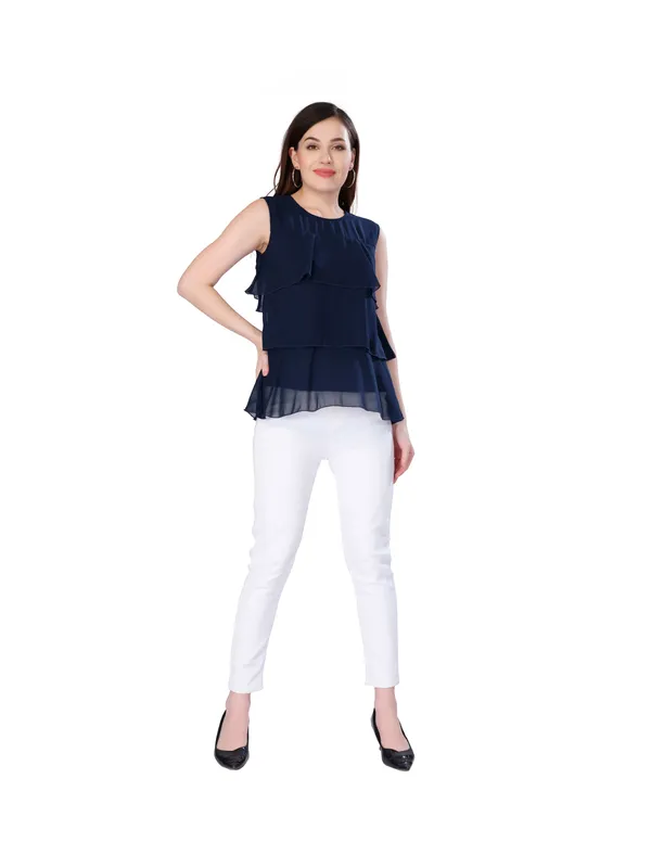 Navy_Blue_Sleeveless_Peplum_Top_For_Women