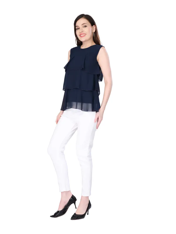 Navy_Blue_Sleeveless_Peplum_Top_For_Women