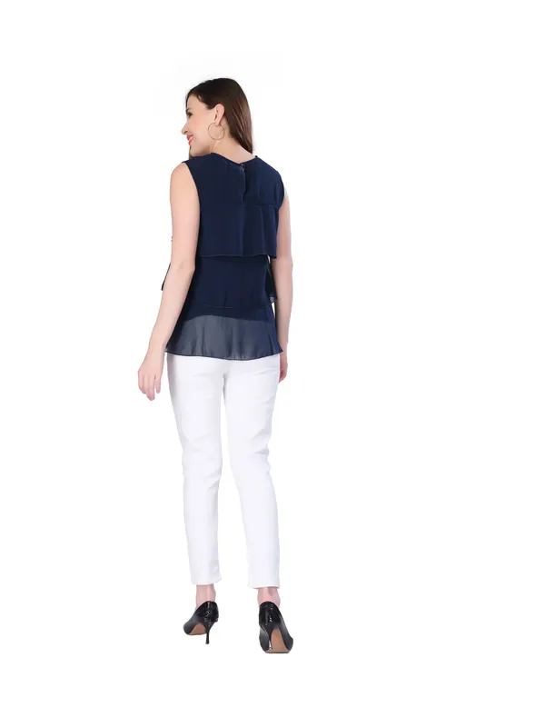 Navy_Blue_Sleeveless_Peplum_Top_For_Women