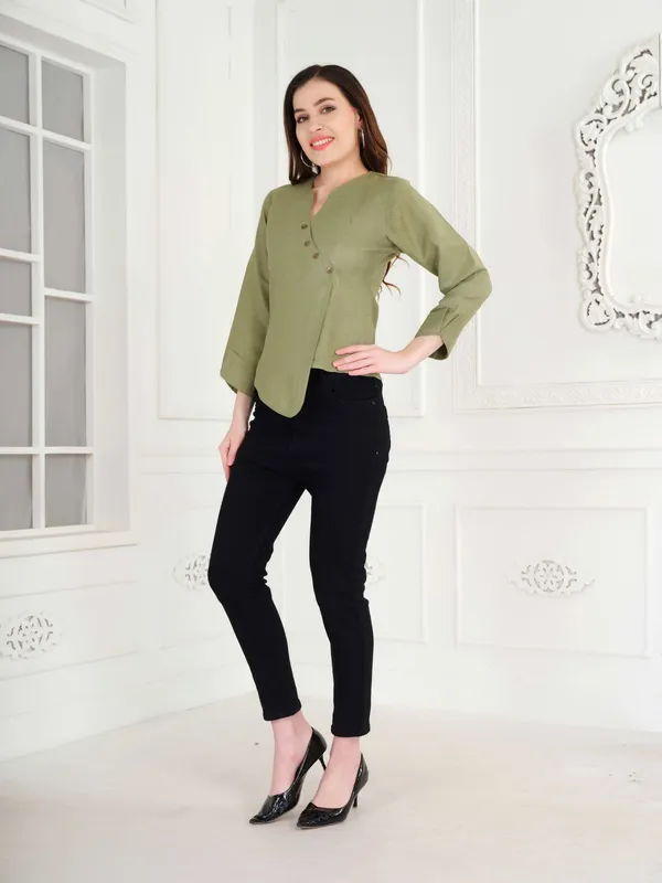 Green_Solid_Full_Sleeve_Shirt_For_Women