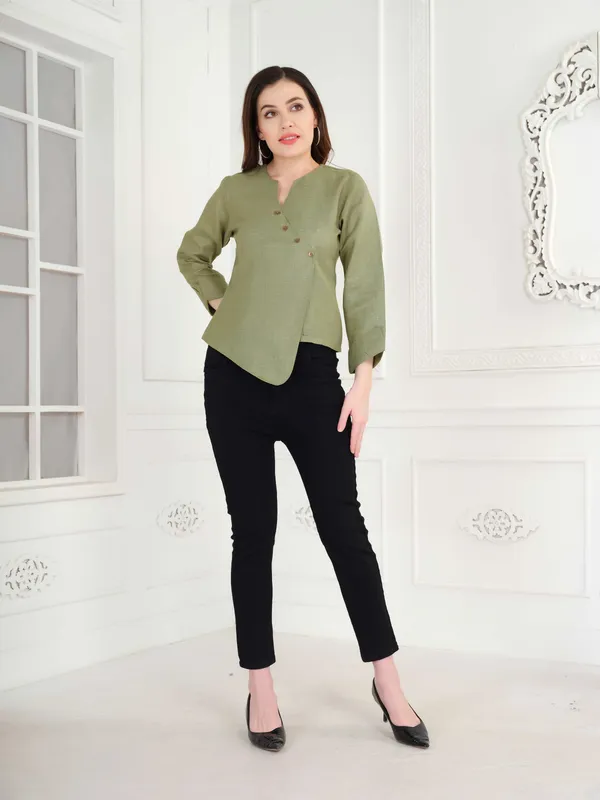 Green_Solid_Full_Sleeve_Shirt_For_Women