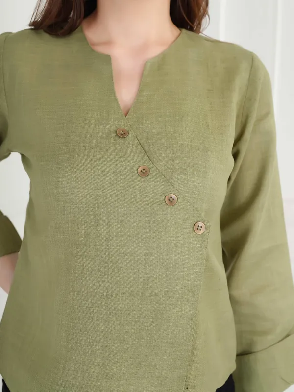 Green_Solid_Full_Sleeve_Shirt_For_Women