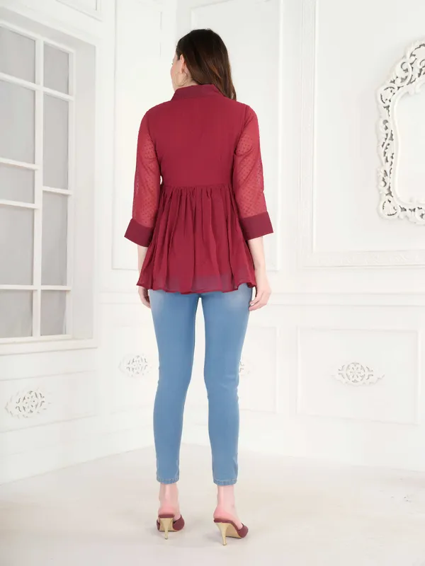 Maroon_3/4th_Sleeve_Peplum_Top_For_Women