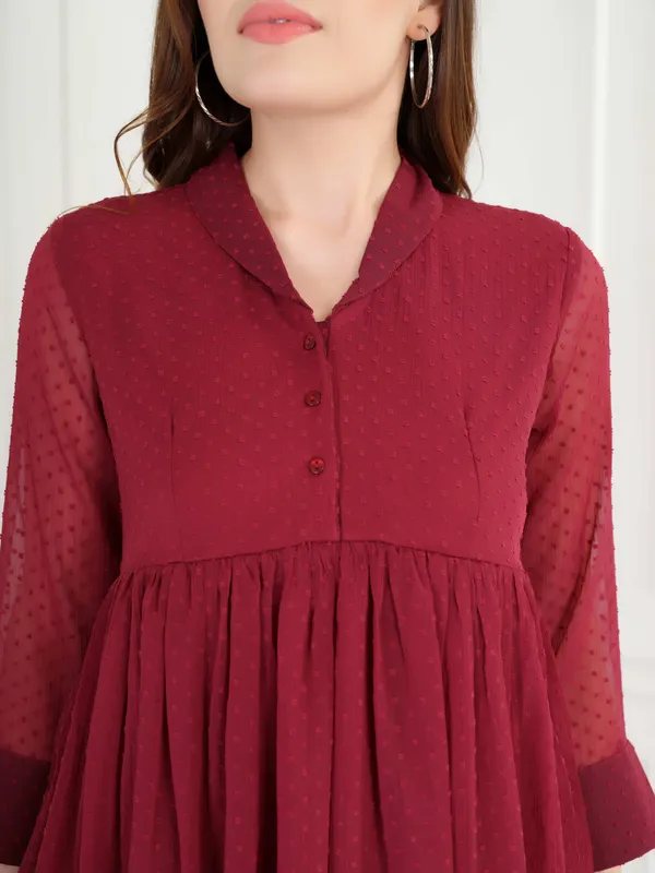 Maroon_3/4th_Sleeve_Peplum_Top_For_Women