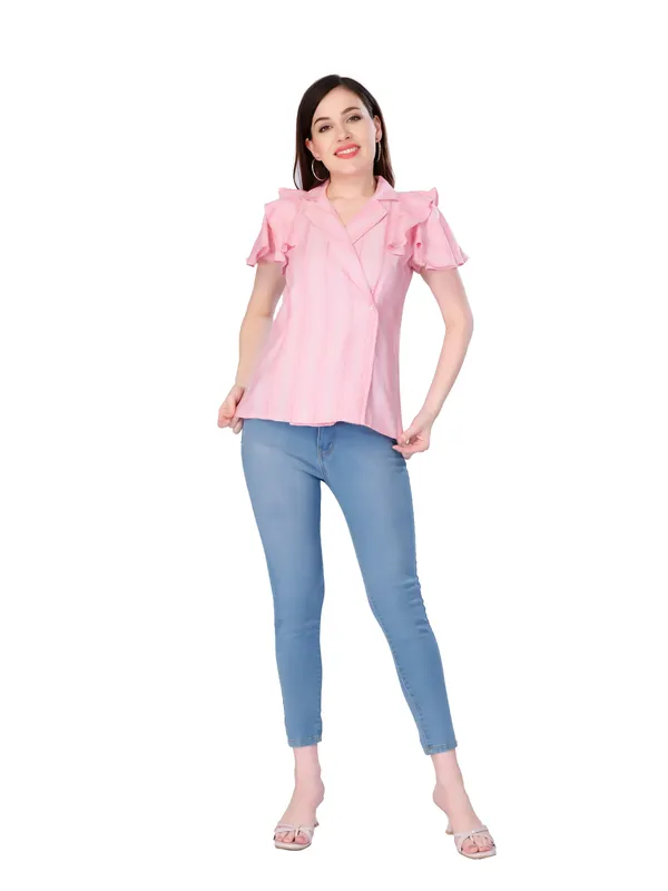 Pink_Self_Stripe_Wrap_Top_For_Women