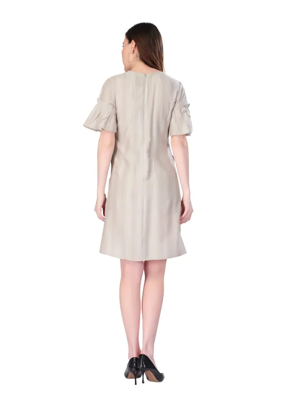 Beige_Self_Stripe_Half_Sleeve_Embroidered_Dress_For_Women