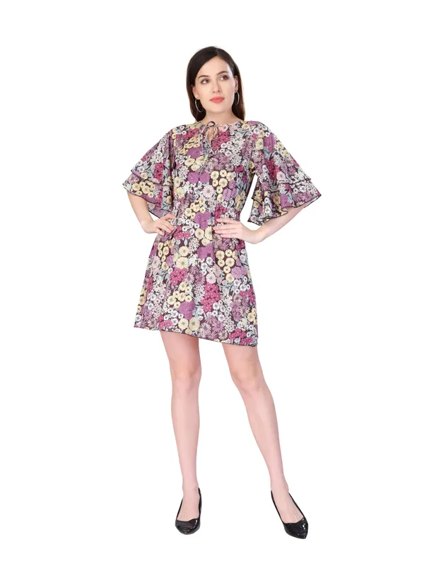 Black_Floral_Half_Sleeve_Dress_For_Women