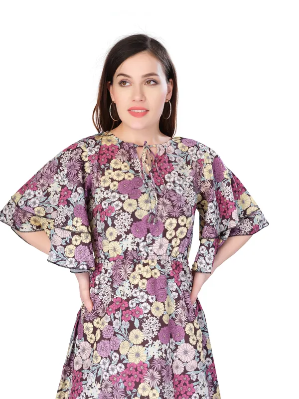 Black_Floral_Half_Sleeve_Dress_For_Women