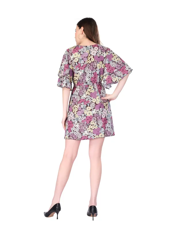 Black_Floral_Half_Sleeve_Dress_For_Women