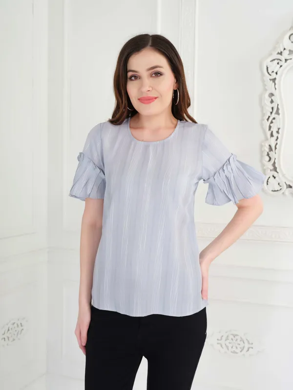 Light_Blue_Self_Stripe_Top_For_Women