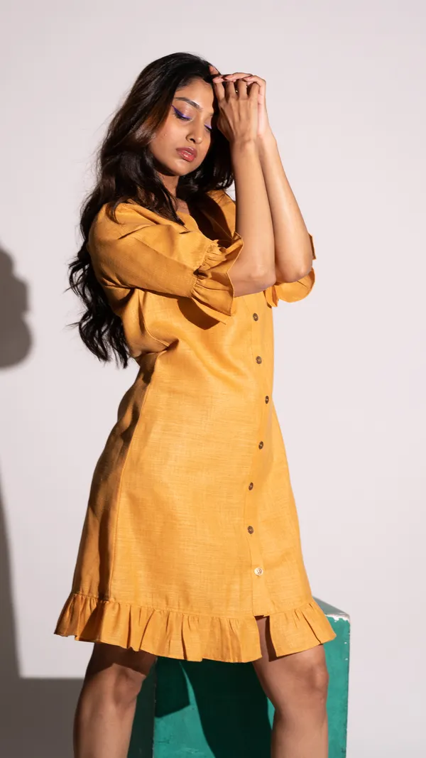 Yellow_Premium_Solid_Frill_Dress_For_Women