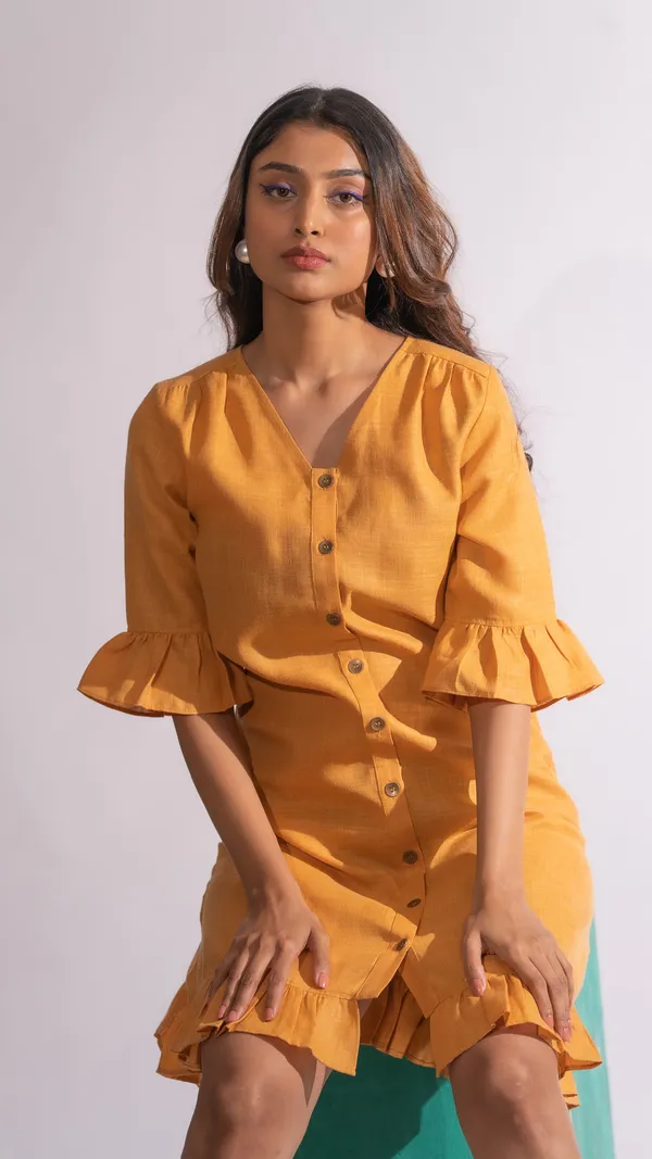 Yellow_Premium_Solid_Frill_Dress_For_Women