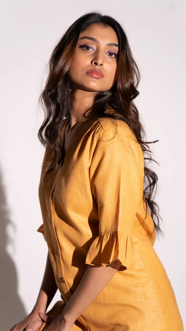 Yellow_Premium_Solid_Frill_Dress_For_Women