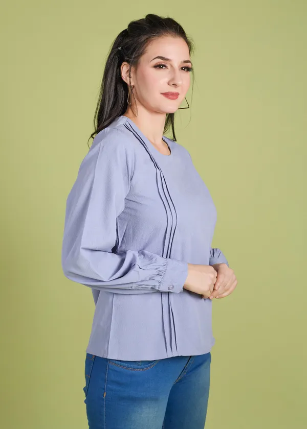 Lilac_Premium_Pleated_Solid_Full_Sleeve_Top_For_Women