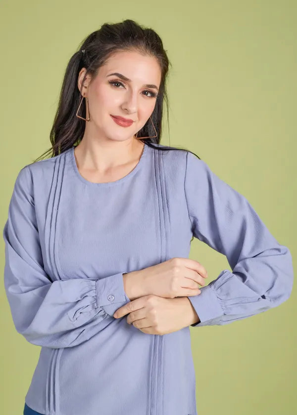 Lilac_Premium_Pleated_Solid_Full_Sleeve_Top_For_Women