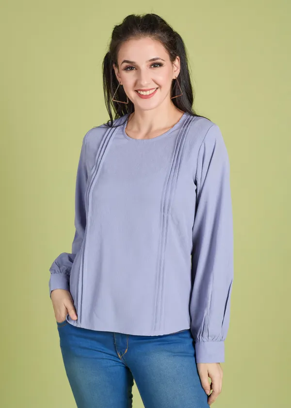Lilac_Premium_Pleated_Solid_Full_Sleeve_Top_For_Women