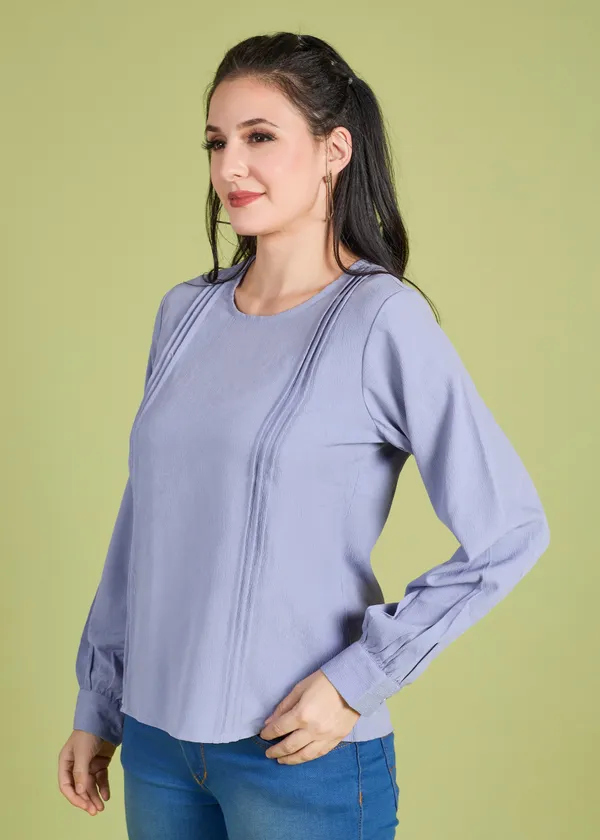 Lilac_Premium_Pleated_Solid_Full_Sleeve_Top_For_Women
