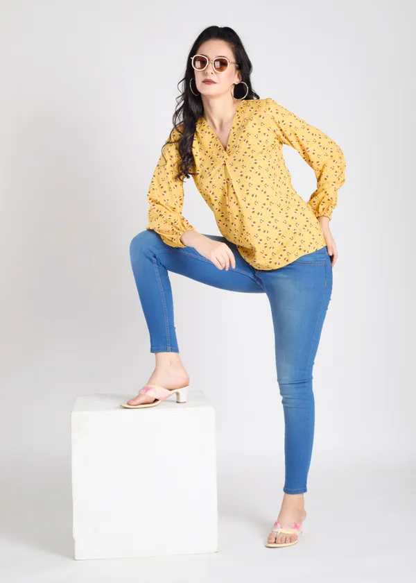 Yellow_Premium_Floral_Printed_Top_For_Women