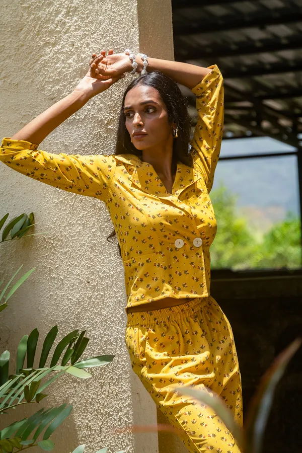 Yellow_Premium_Floral_Printed_Shirt_With_Pant_Co-Ord_Set_For_Women