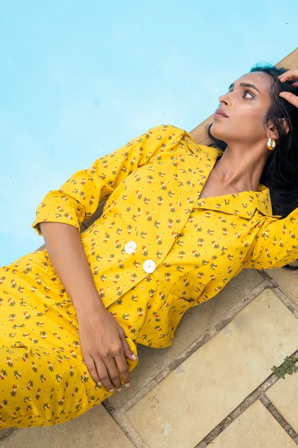 Yellow_Premium_Floral_Printed_Shirt_With_Pant_Co-Ord_Set_For_Women